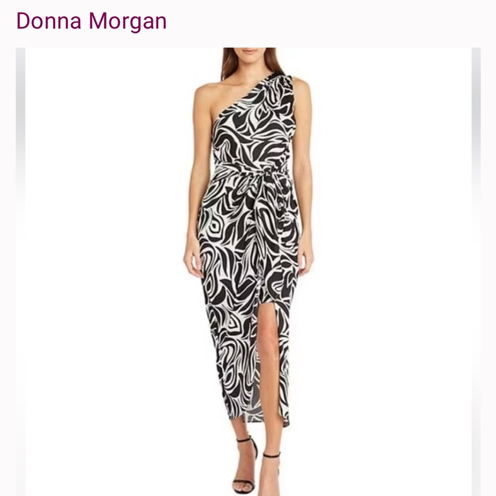Donna Morgan Black and White One Shoulder Cocktail Dress Size 8